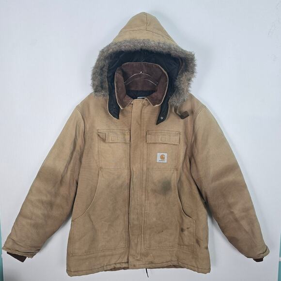 Carhartt Men’s Duck Canvas Arctic Winter Coat Brown 48R-XL USA Hooded Jacket - Picture 1 of 13